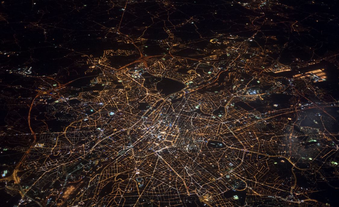 aerial night image of a city