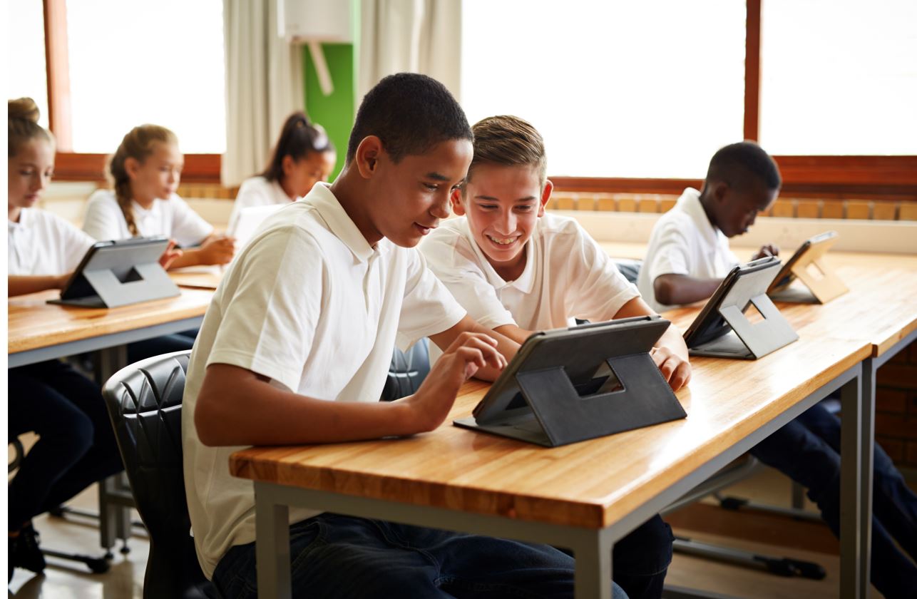 School children using tablet