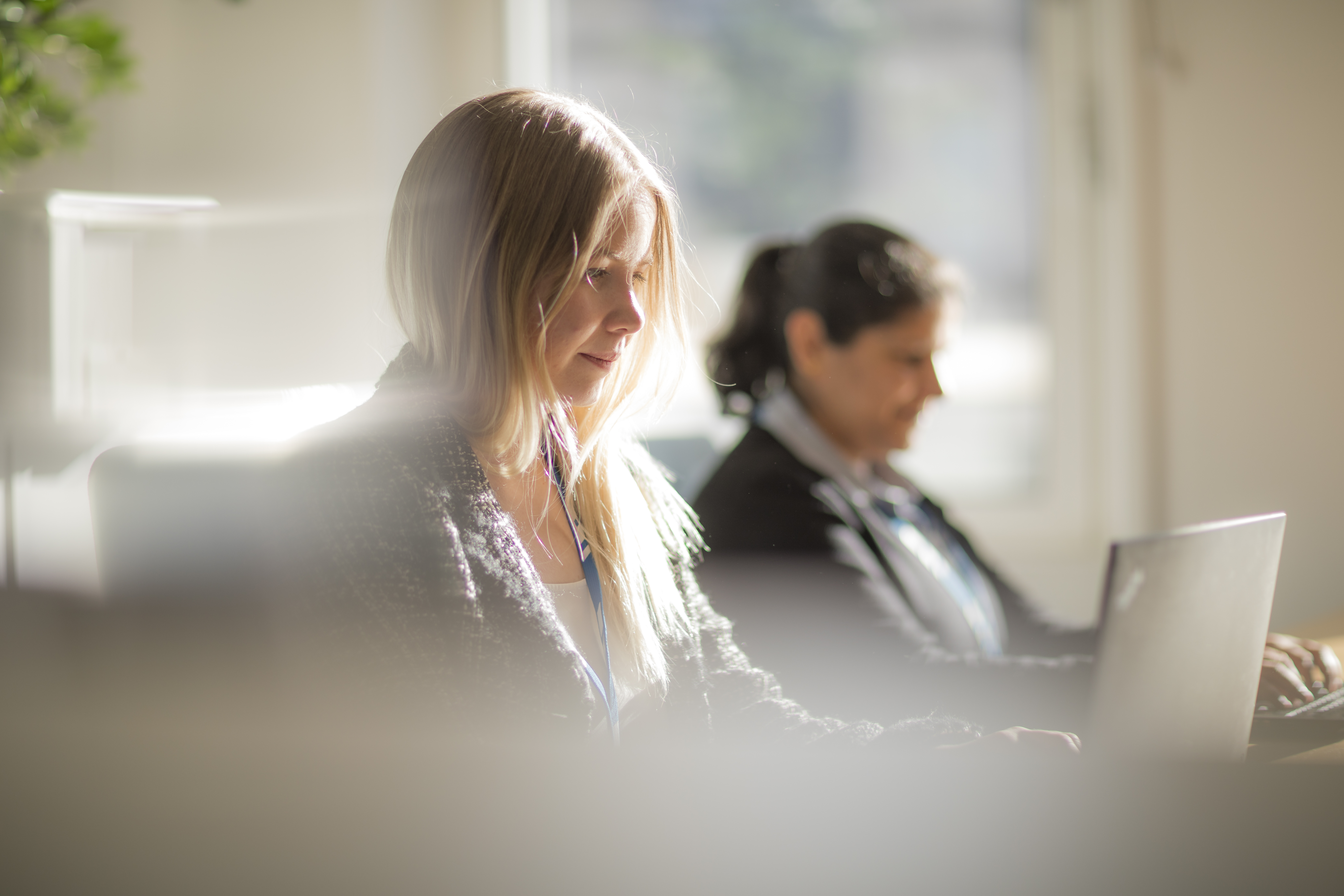 Women in an office with laptops