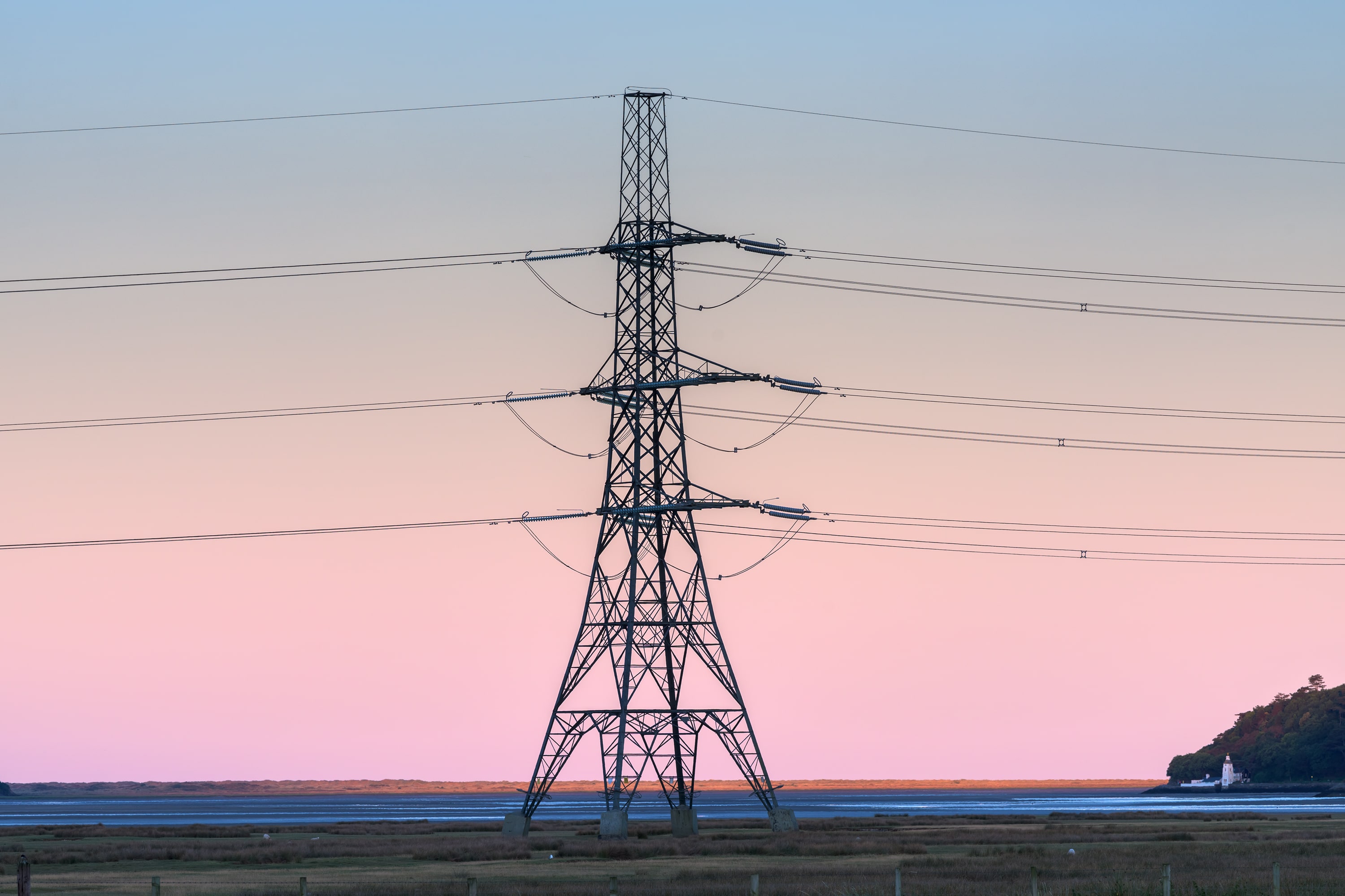 Photo of pylon looking across the Dwyryd estuary