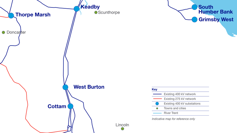 Keadby to Cottam and Keadby to West Burton refurbishment indicative map