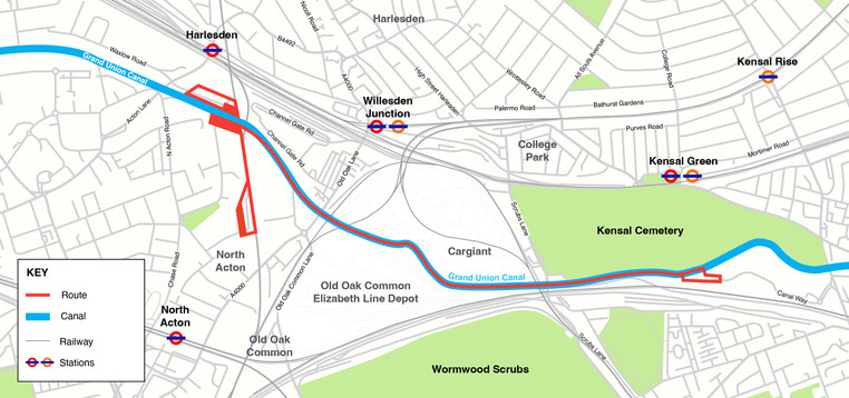 Map showing the route of National Grid's Willesden Connection project