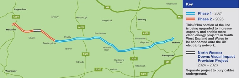 Map showing Bramley to Melksham project route