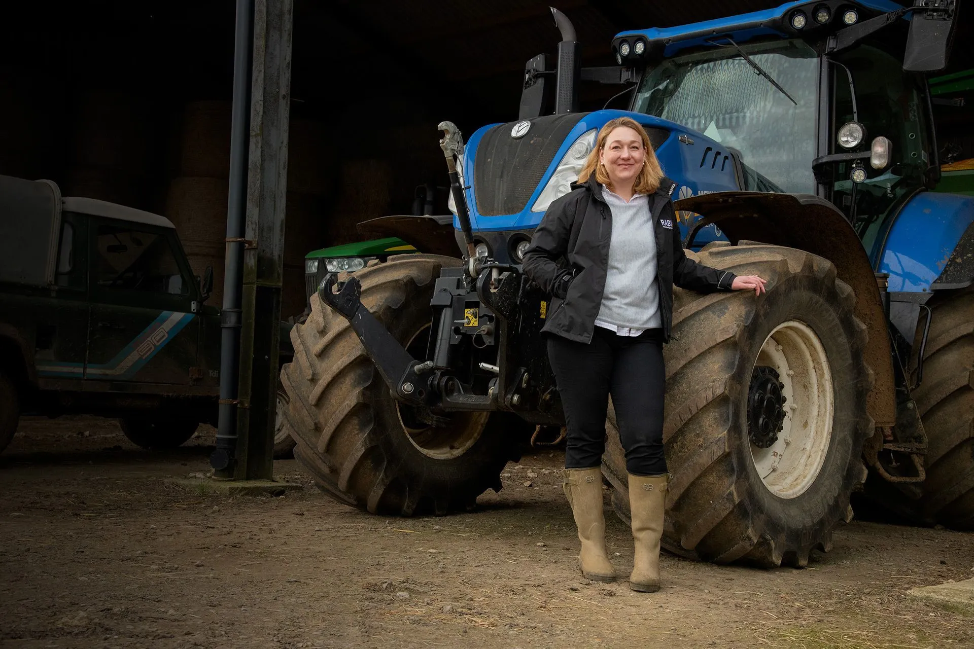 Suzy Deeley and blue tractor
