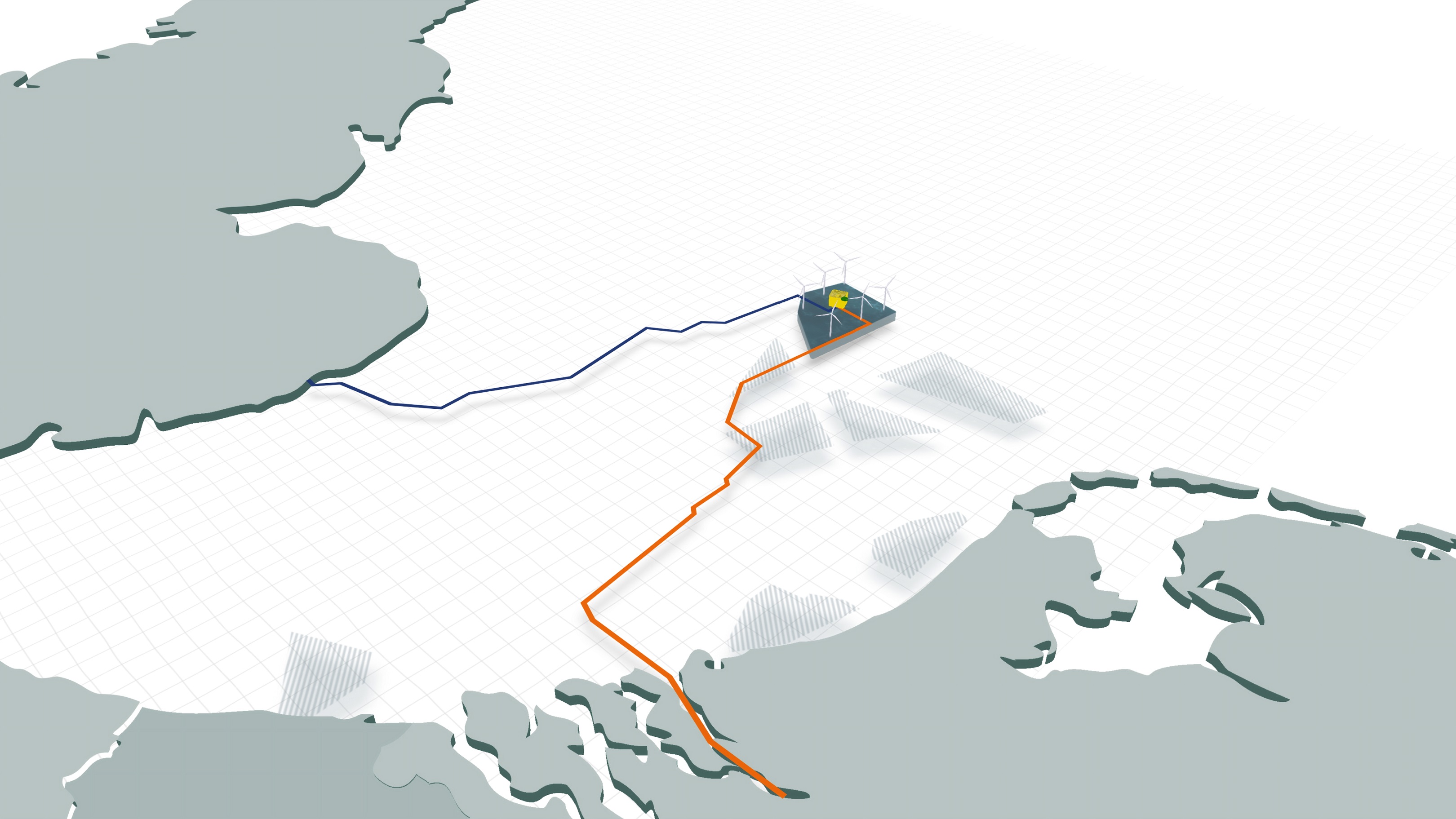 An image showing the LionLink interconnector route between the UK, Netherlands and the offshore wind farm.