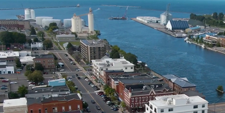 Buildings near an ocean