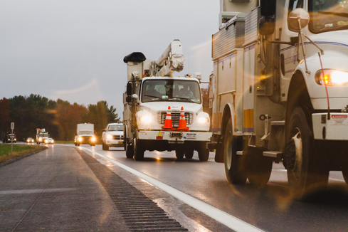 Storm restoration trucks