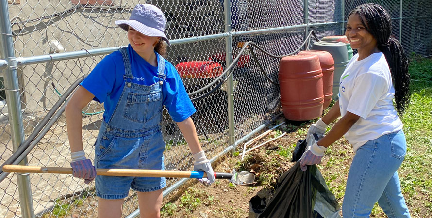 Volunteers maintaining a neighborhood garden