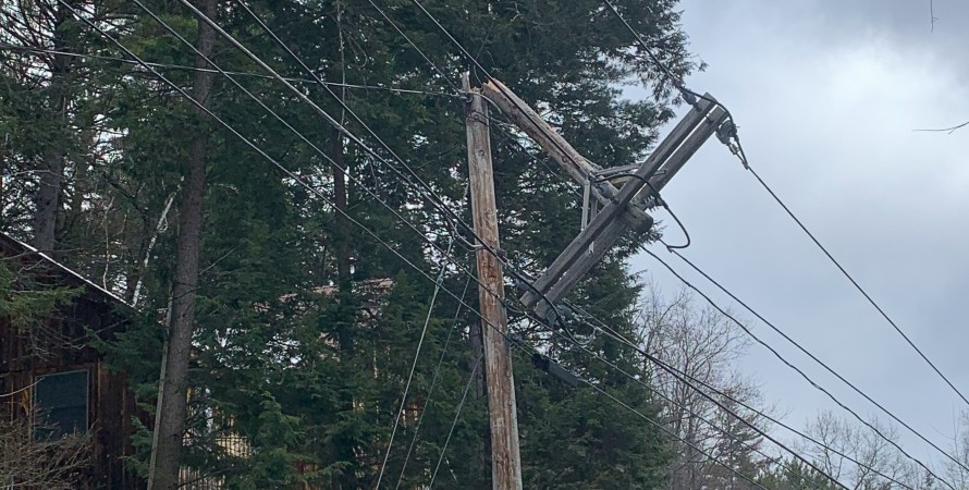 Broken power line pole due to storm