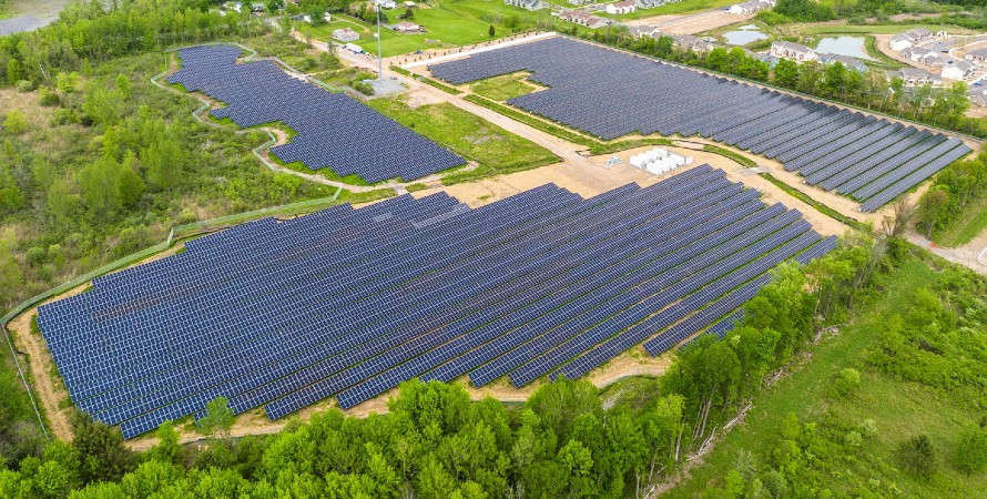 Solar energy panels aerial view