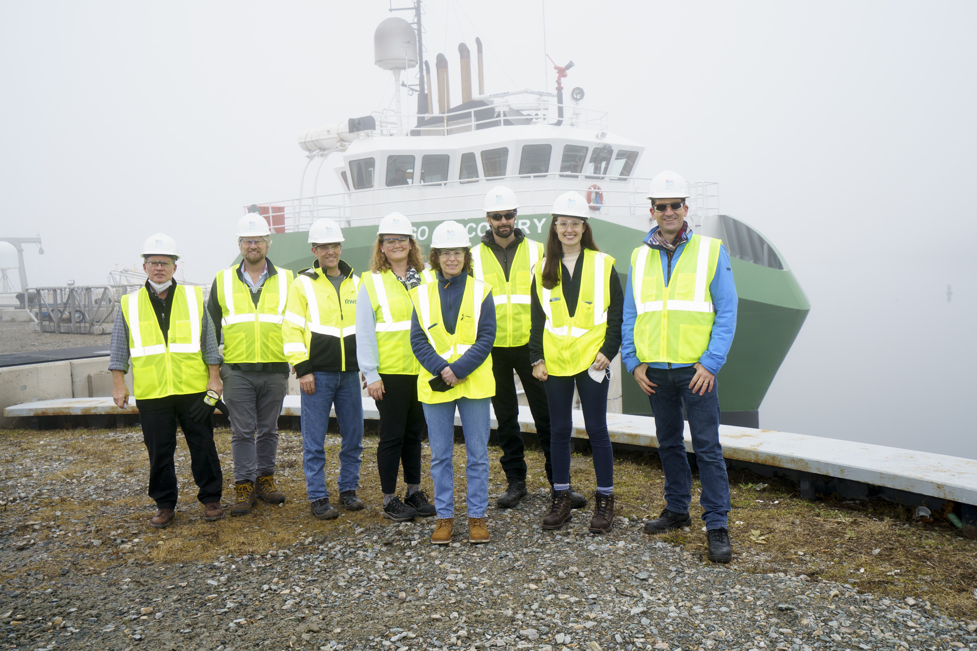 Crew members in safety gear