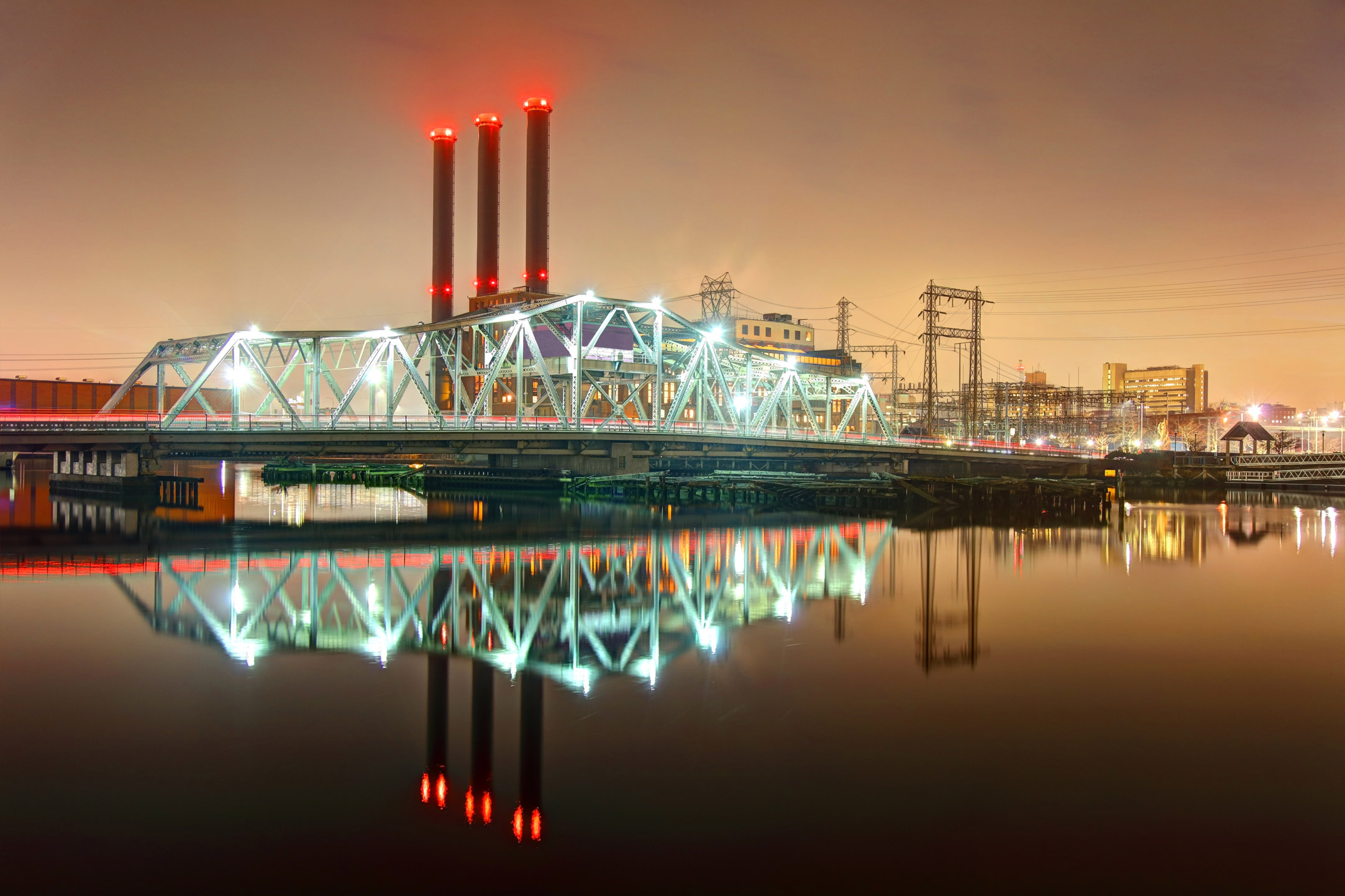 Industrial power plant at night