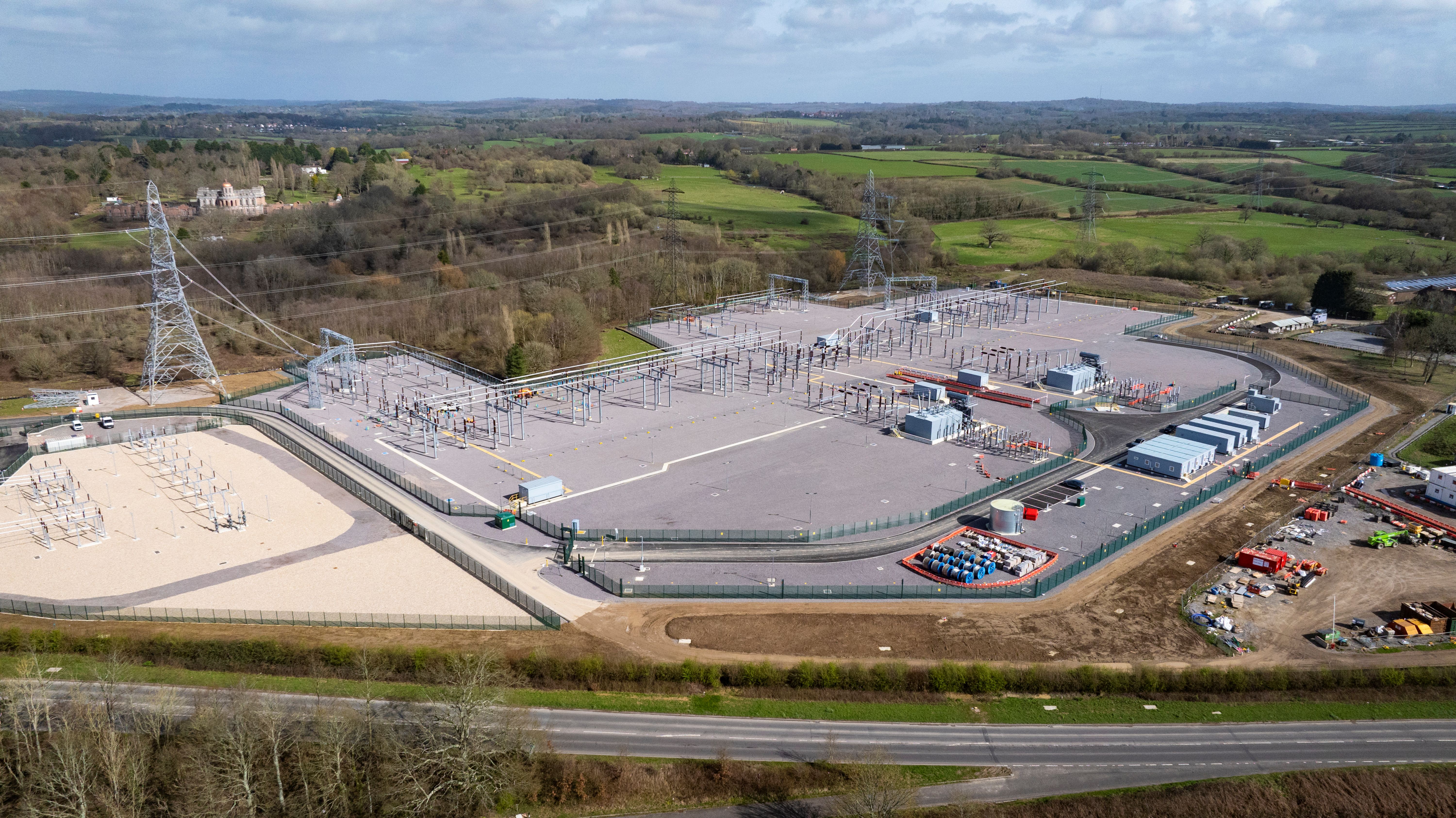 An aerial photo of Little Horsted substation