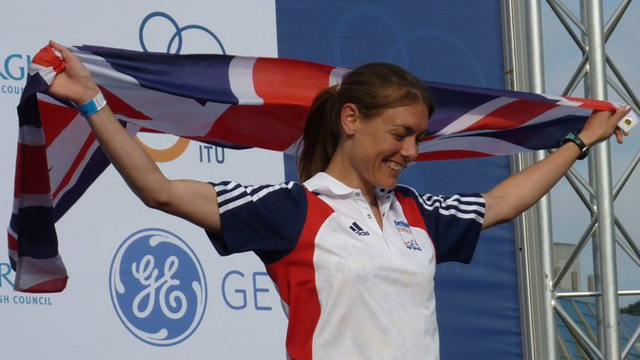 National Grid's World Duathlon Champion Danielle Stewart on the podium