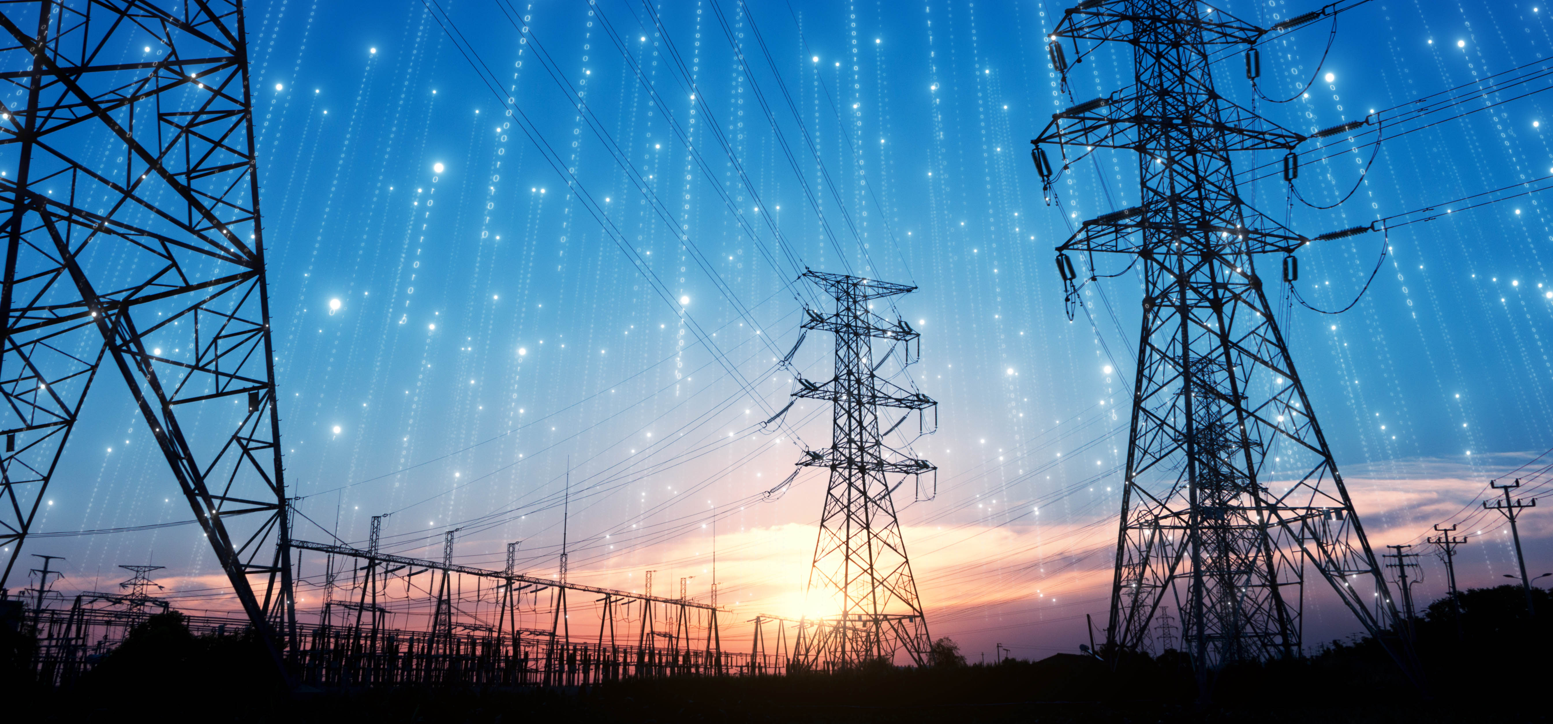 Electricity pylons against sunset for National Grid Partners investing in SparkCognition