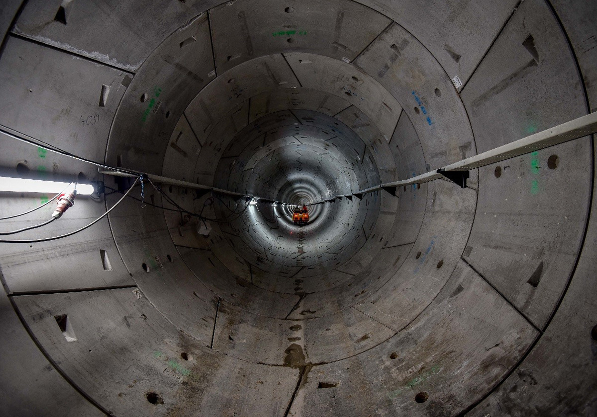 Cart in the distance inside new Humber pipeline tunnel