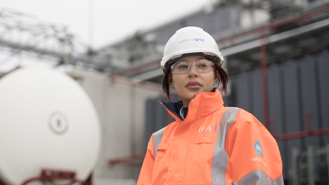 Female engineer in PPE for launch of National Grid Ventures IFA2 Interconnector