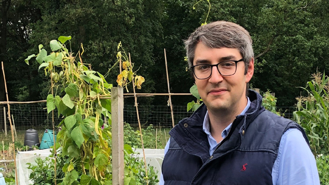 Photo of Matthew Goldberg in his allotment for National Grid's Green Collar Jobs series