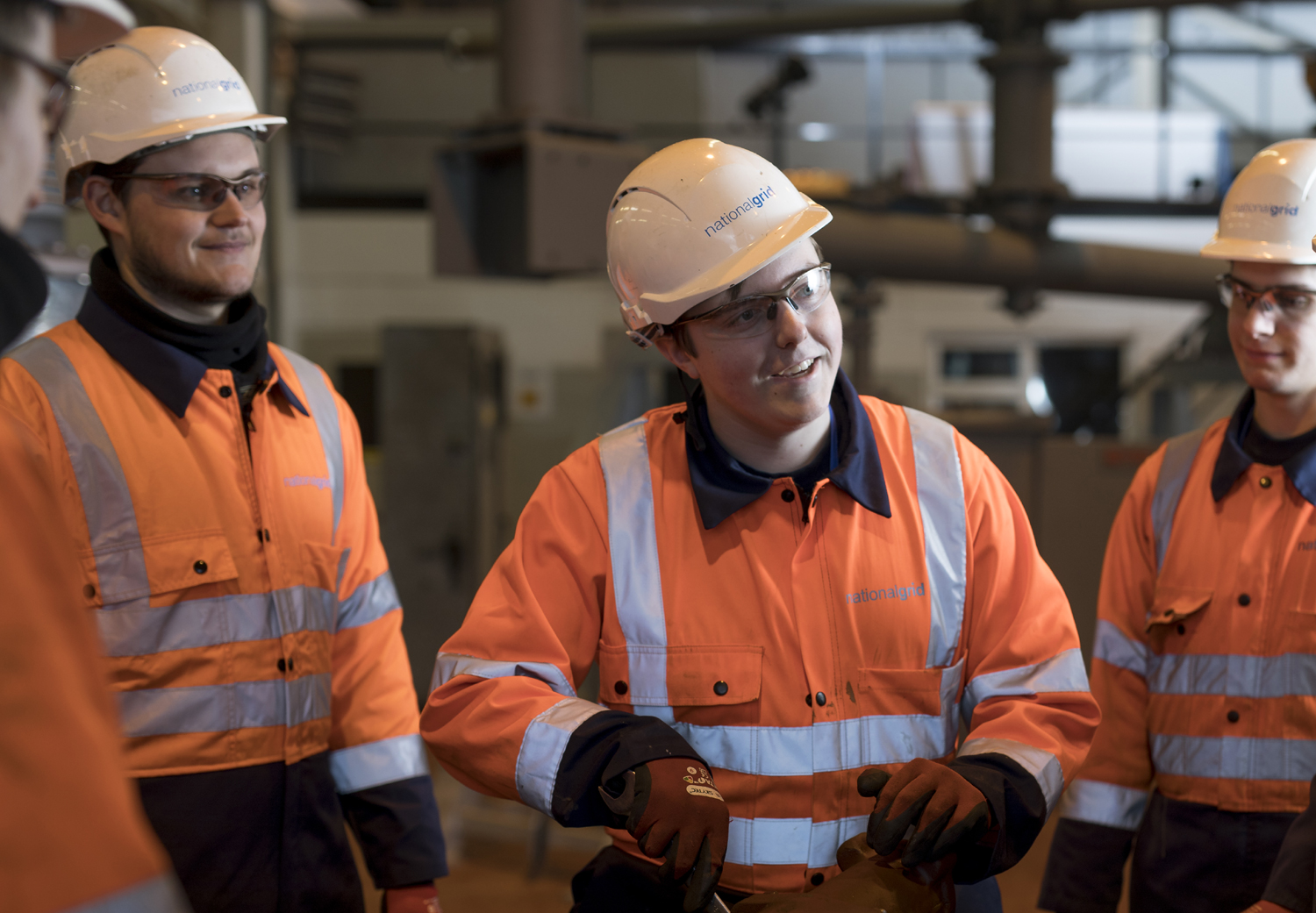 Nathan Hunt with fellow apprentices wearing PPE - used for the National Grid story 'Nathan Hunt: the apprentice with energy'