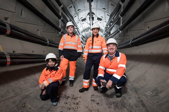 National Grid employees and school child in London Power Tunnels