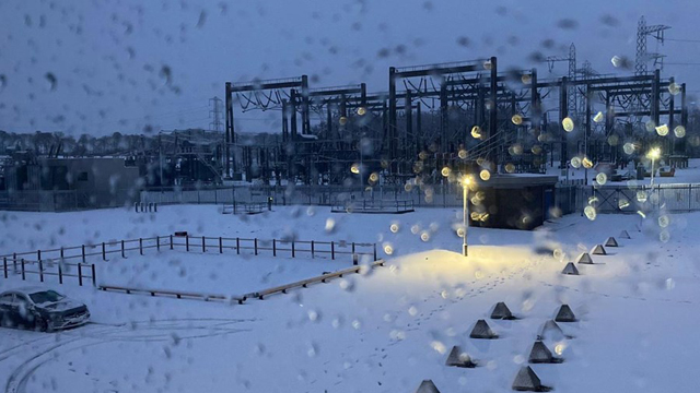 National Grid Electricity Transmission substation during a storm