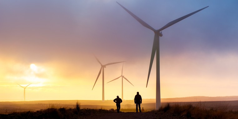 Wind farm at sunset