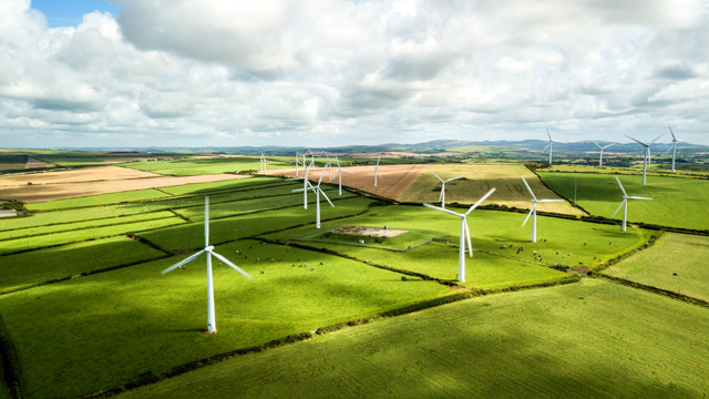 National Grid ESO Future Energy Scenarios (FES) - wind turbines in sunny fields