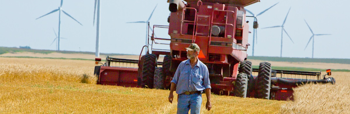 Photo of windfarm and tractor