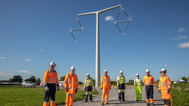 First T-Pylon at National Grid's Hinkley Connection project in Somerset