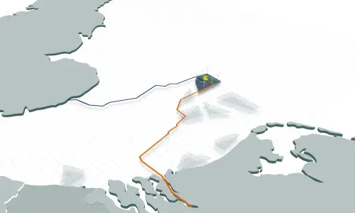 An image showing the LionLink interconnector route between the UK, Netherlands and the offshore wind farm.