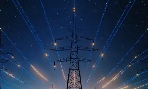 Graphic image that shows power flowing through transmission infrastructure