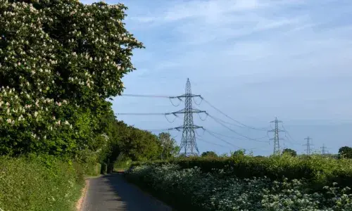 Image of pylon down a country lane