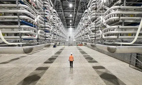 Engineer wearing PPE standing in the valve hall of the IFA2 interconnector
