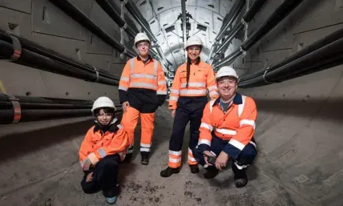 National Grid employees and school child in London Power Tunnels