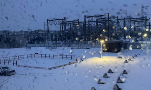 National Grid Electricity Transmission substation during a storm