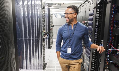 Technician in server room for NGP 'Exciting new investments in AI' story