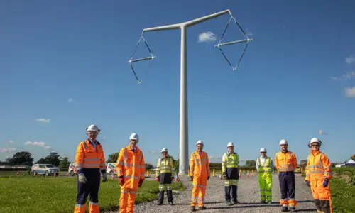 First T-Pylon at National Grid's Hinkley Connection project in Somerset