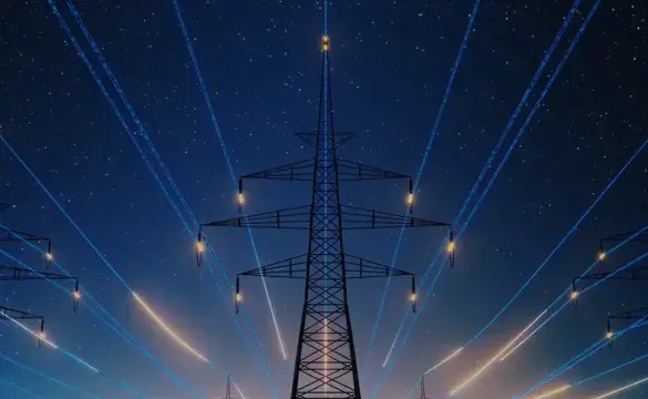 Graphic image that shows power flowing through transmission infrastructure