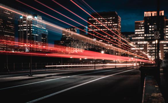City lights and lines at night