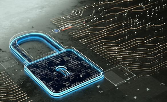 Abstract data security image with virtual lock on data chip