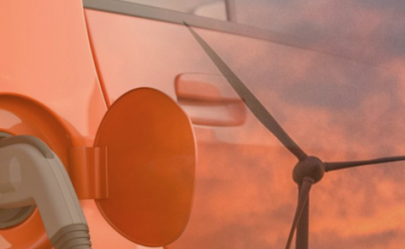Electric car with windmill in the reflection