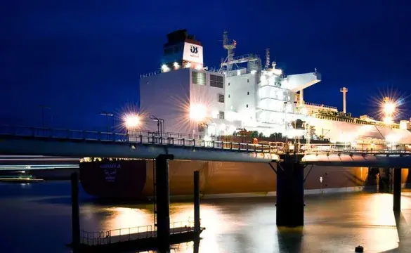 Ship docked at night at Grain LNG in Kent - used for the National Grid story 'Helping to fuel the nation'