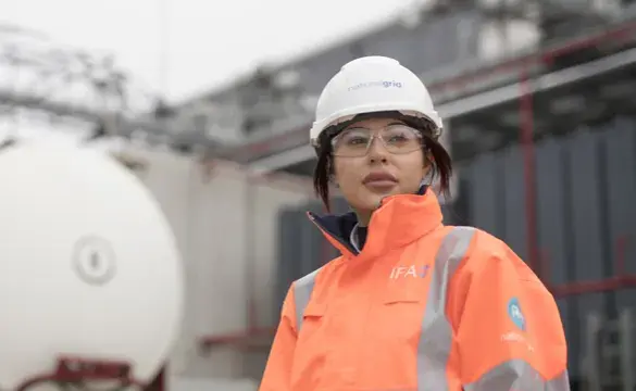 Female engineer in PPE for launch of National Grid Ventures IFA2 Interconnector