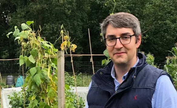 Photo of Matthew Goldberg in his allotment for National Grid's Green Collar Jobs series