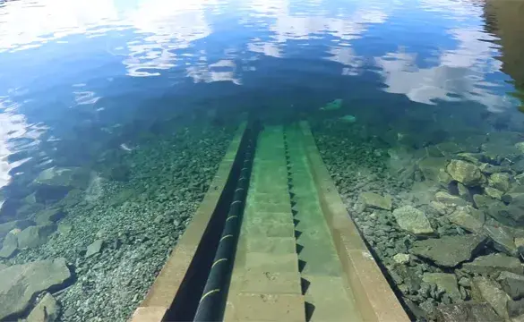 North Sea Link interconnector cable descending into the sea from the shore