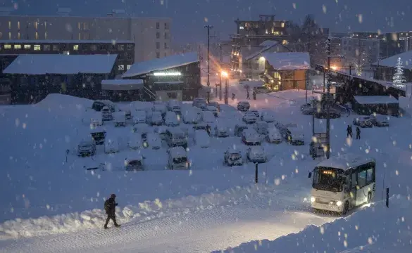 Road and buildings in snow for National Grid article