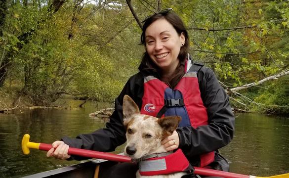Photo of National Grid US's Sarah Basham and her dog for Green Collar Jobs story