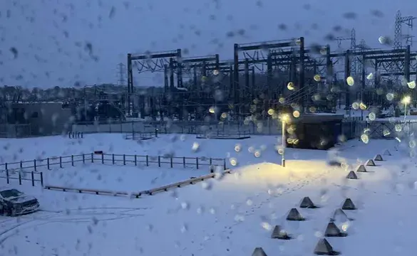 National Grid Electricity Transmission substation during a storm