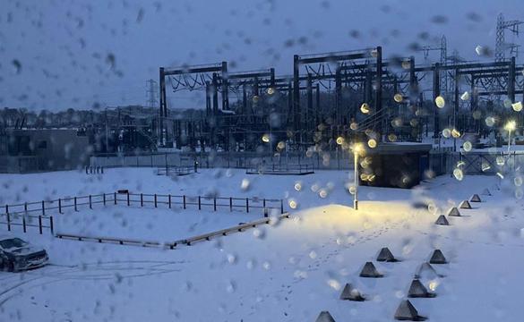 National Grid Electricity Transmission substation during a storm