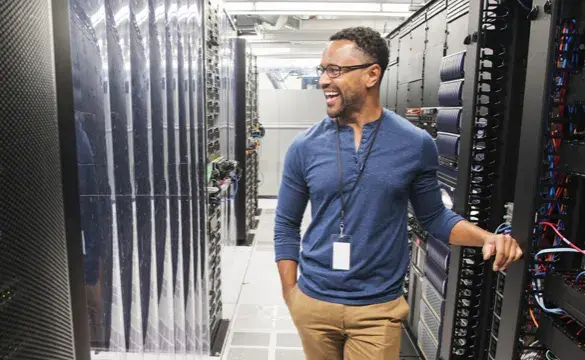 Technician in server room for NGP 'Exciting new investments in AI' story